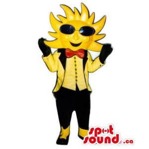 Customised Sun Mascot Dressed In Sunglasses And A Bow Tie