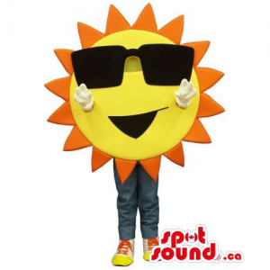 Customised Large Bright Sun Mascot Dressed In Sunglasses