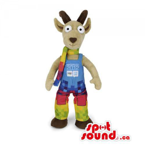 Customised Plush Beige Goat Mascot With Colourful Gear