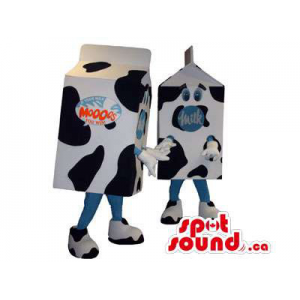 Milk Carton Couple Mascots With Space For Logos And Brand Names