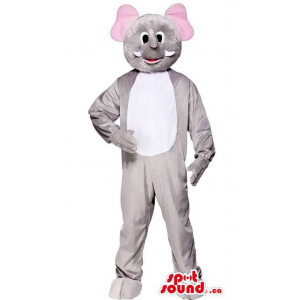 Customised Grey Elephant Mascot With A White Belly And Pink Ears