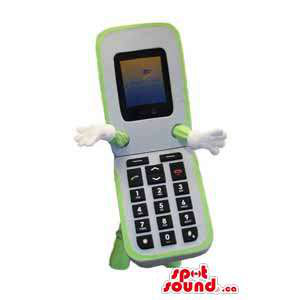 White And Green Folding Cellphone Mascot With No Face