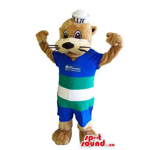 Customised Brown And Beige Otter Animal Mascot Dressed In Gear