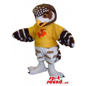 Customised Brown And White Owl Mascot Dressed In A T-Shirt