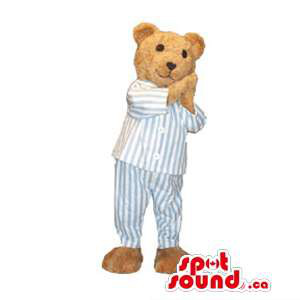 Brown Teddy Bear Plush Mascot Dressed In Striped Pyjamas