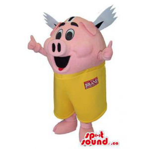 Customised Pig Mascot With Wings And Space For Brand Name