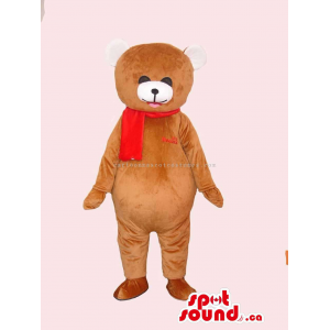 Customised All Brown Teddy Bear Mascot Dressed In A Red Scarf