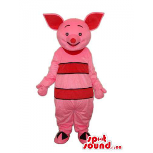 Pig Character Mascot With Red Stripes And Large Belly