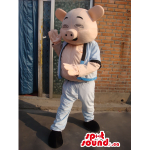 Customised Oriental Pig Mascot Dressed In Martial Arts Gear
