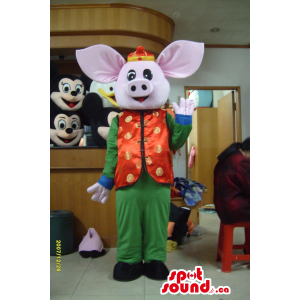Customised Pig Animal Mascot Dressed In Oriental Clothes