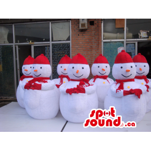 Seven Snowmen Mascots...