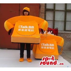 Customised Orange Large Landline Phone With Text Mascot