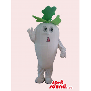 Customised White Turnip Vegetable Mascot With Tiny Eyes