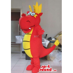 Fairy-Tale Red Dragon Mascot With Yellow Belly And Comb