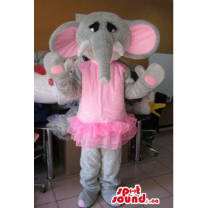 Girl Elephant Animal Plush Mascot Dressed In Ballet Pink Gear