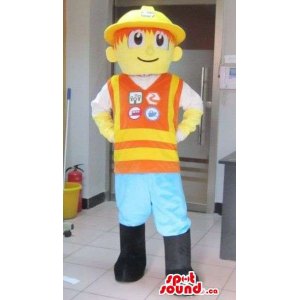 Human Character Mascot Dressed In Construction Worker Gear