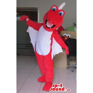 Red Dragon Mascot With A White Belly And Large Wings