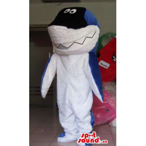 Mascota Tiburón Blanco, Negro Y Azul De Felpa Un Animal