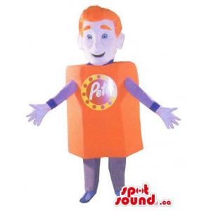 Flashy Orange And Purple Advertising Boy Character Mascot