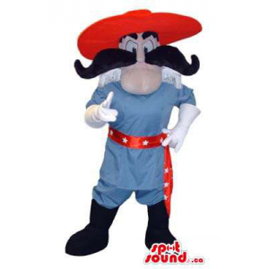 Human Character Mascot Dressed In A Large Red Hat And A Moustache