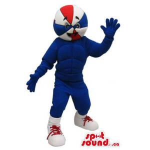 Walking Basketball Character Mascot In Blue And Red Colors