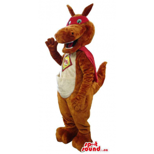 Brown Kangaroo Animal Plush Mascot Dressed In A Red Mask And Cape