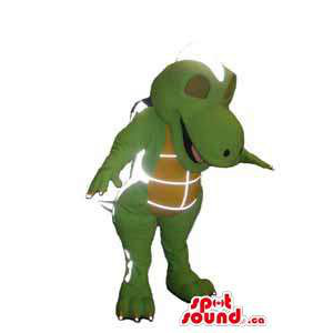 Mascota Dinosaurio Intergaláctico Verde Con Barriga Marrón