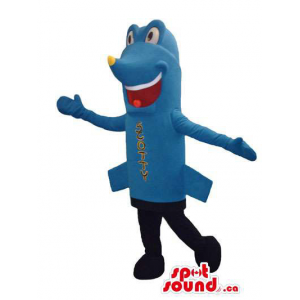 Blue Peculiar And Happy Plane Character Mascot With Text