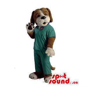 Brown Dog Animal Mascot Dressed In Vet Doctor Gear