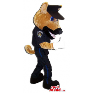 Brown Dog Animal Mascot Dressed In Police Agent Gear