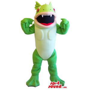 Green Flashy Creature Mascot That Looks Like A Large Toy