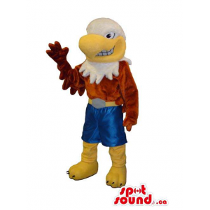 White Eagle Bird Mascot Dressed In Red And Blue Gear