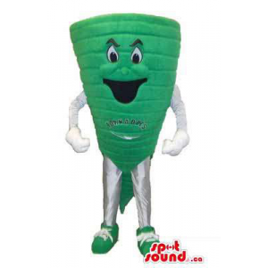 Green Tornado Mascot With Text Message And Peculiar Face
