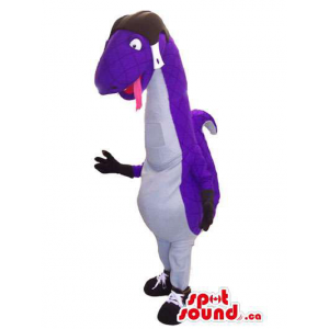 Purple Plush Snake Mascot With Long Tongue And A Helmet