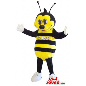 Yellow And Black Bee Insect Mascot With A Large Head And Eyes