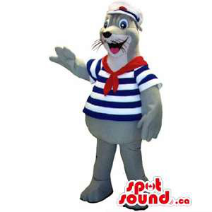 Grey Seal Water Animal Mascot Dressed In Sailor Gear