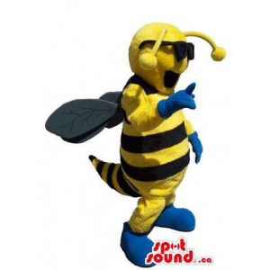 Cool Bee Insect Mascot Dressed In Sunglasses And Gloves