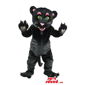 Black Panther Animal Mascot With Pink Ears And Green Eyes - 1