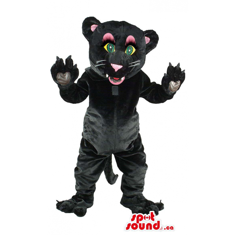 Black Panther Animal Mascot With Pink Ears And Green Eyes - 1 Black Panther Animal Mascot With Pink Ears And Green Eyes - 1