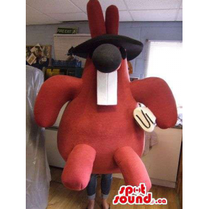 Mascota Topo Rojo Un Animal  Con Dientes Y Sombrero Negro