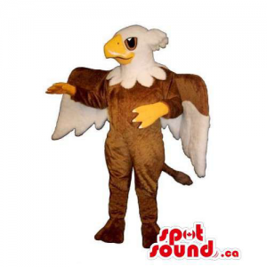 Brown And White Eagle Bird Mascot With Yellow Beak And Legs