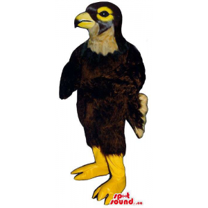 Great Brown Bird Mascot With Yellow Beak And Legs