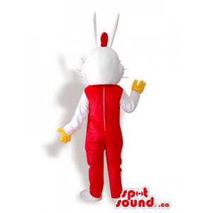 Roger Rabbit Cartoon Character Mascot Dressed In Overalls