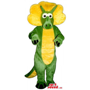 Mascota Triceratops Dinosaurio De Felpa Verde Y Amarillo