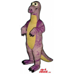 Peculiar-de-rosa do dinossauro mascote de pelúcia com uma barriga
