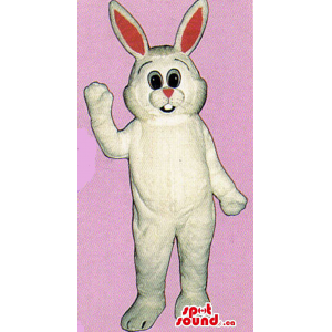 White Rabbit Plush Mascot With Round Eyes And Pink Ears