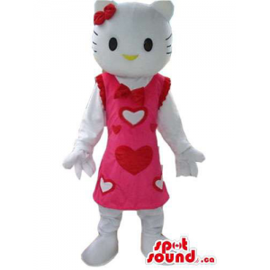 Kitty Cartoon Character Plush Mascot Dressed In A Pink Dress