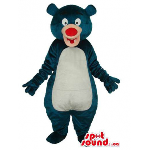 Blue Bear Forest Plush Mascot With White Belly And Cute Teeth