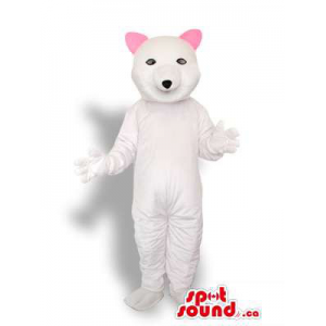 White Cat Plush Animal Mascot With Small Pink Ears
