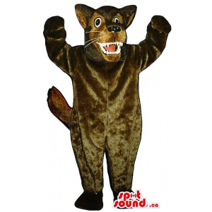 Furious Brown Wolf Animal Plush Mascot With Sharp Teeth